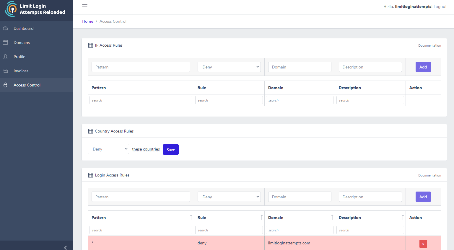 access control in limit login attempts dashboard. 