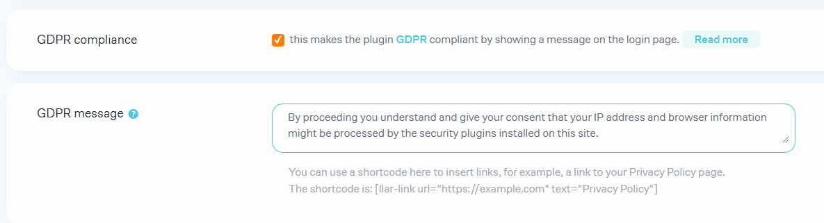 GDPR settings and messages inside the limit login attempts reloaded plugin. 