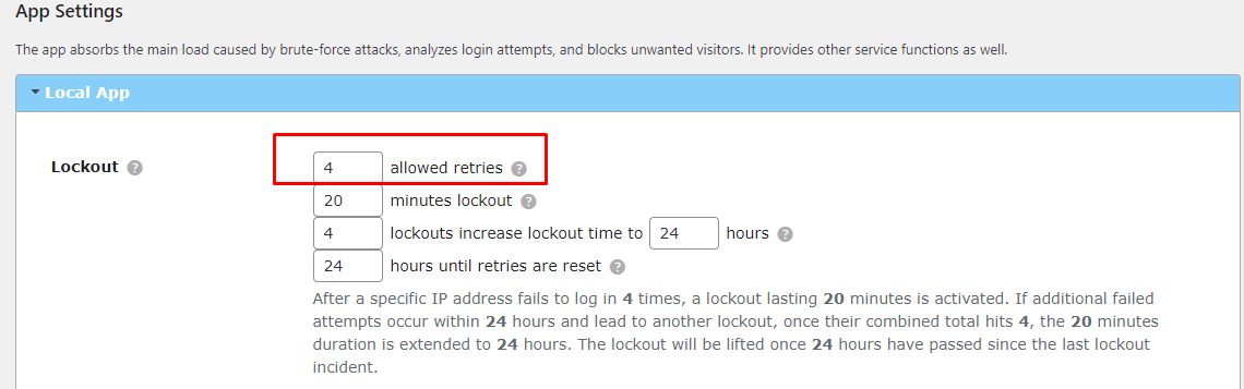 updating the amount of retries in the Limit Login Attempts Reloaded app. 