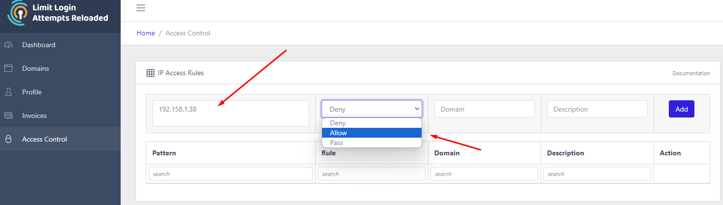 allow IP address in access control. 