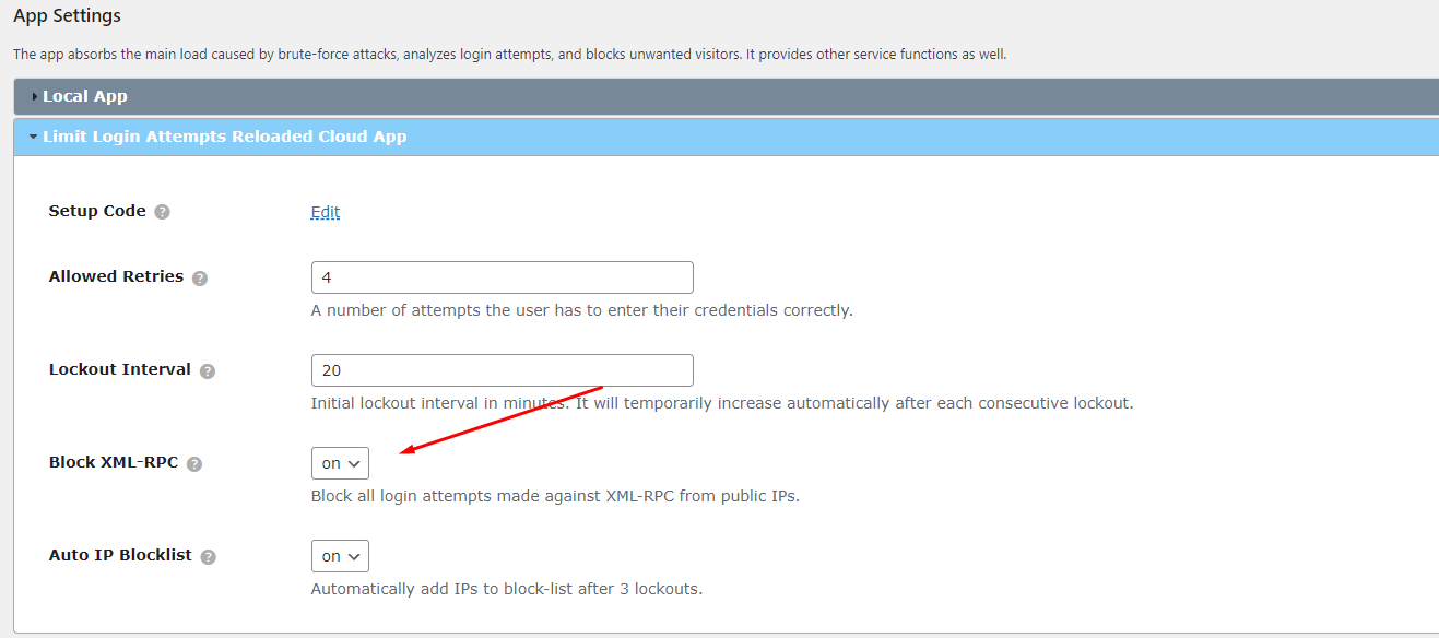 block XML- RPC with the limit login attempts reloaded plugin. 